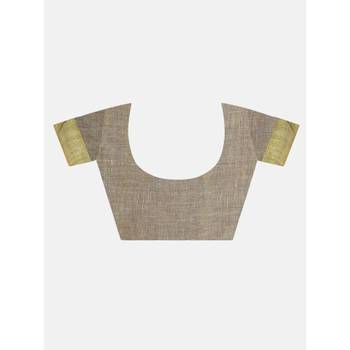 Golden hand woven linen saree with blouse 4