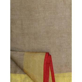 Golden hand woven linen saree with blouse 5