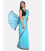 Blue woven linen saree with blouse
