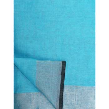 Blue woven linen saree with blouse 5