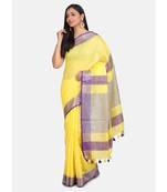 Yellow woven linen saree with blouse