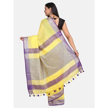 Yellow woven linen saree with blouse 3
