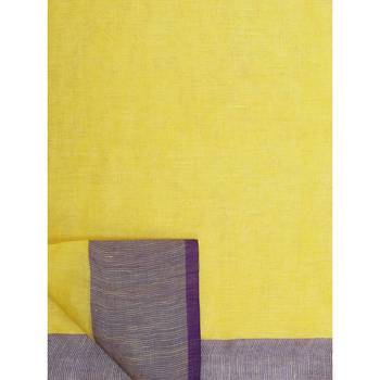 Yellow woven linen saree with blouse 5