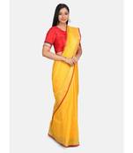 Yellow woven linen saree with blouse