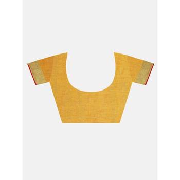 Yellow woven linen saree with blouse 4