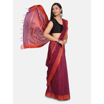 Red hand woven poly silk saree with blouse 2