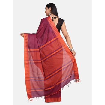 Red hand woven poly silk saree with blouse 3