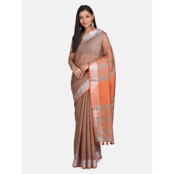 Grey hand woven linen saree with blouse 1
