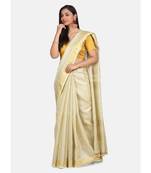 Golden hand woven linen saree with blouse