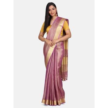 Purple hand woven linen saree with blouse 1