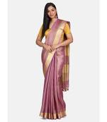 Purple hand woven linen saree with blouse