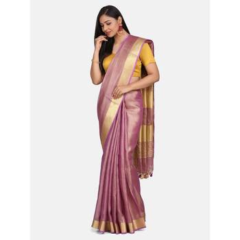 Purple hand woven linen saree with blouse 2