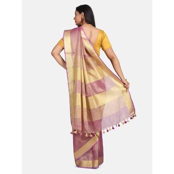 Purple hand woven linen saree with blouse 3