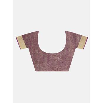Purple hand woven linen saree with blouse 4