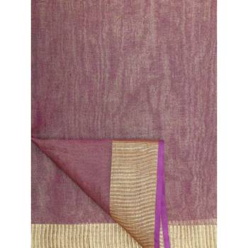 Purple hand woven linen saree with blouse 5