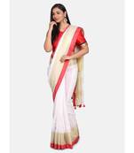 White hand woven linen saree with blouse