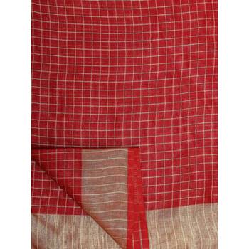 Red woven linen saree with blouse 5