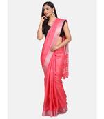Pink hand woven linen saree with blouse