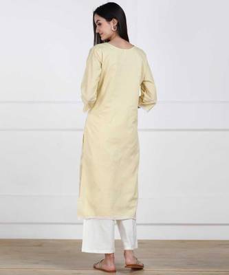 Beige Chikankari Embroidered Cotton Staright Kurti 2