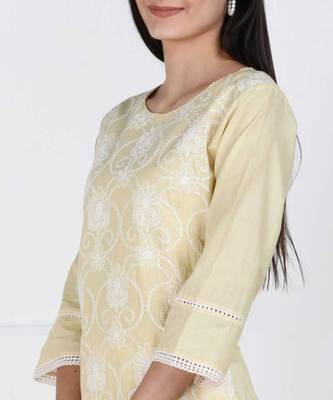 Beige Chikankari Embroidered Cotton Staright Kurti 3
