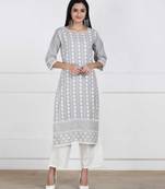 Grey Chikankari Embroidered Cotton Staright Kurti