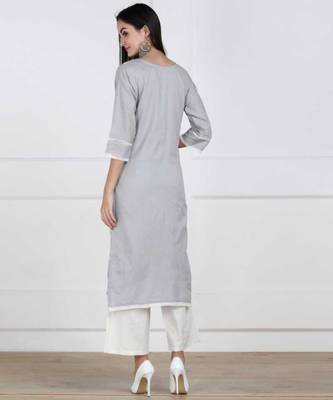 Grey Chikankari Embroidered Cotton Staright Kurti 2