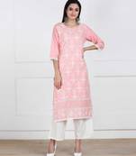 Pink Chikankari Embroidered Cotton Staright Kurti