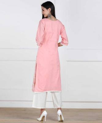 Pink Chikankari Embroidered Cotton Staright Kurti 2