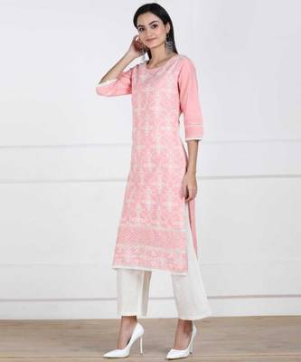Pink Chikankari Embroidered Cotton Staright Kurti 3