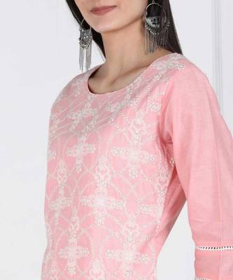 Pink Chikankari Embroidered Cotton Staright Kurti 4