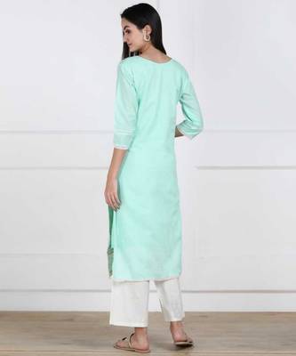Sky Blue Chikankari Embroidered Cotton Staright Kurti 2