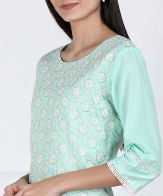 Sky Blue Chikankari Embroidered Cotton Staright Kurti 4