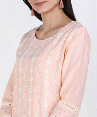 Peach Chikankari Embroidered Cotton Staright Kurti 3