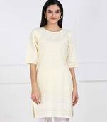 Beige Chikankari Embroidered poly-Cotton Staright Kurti