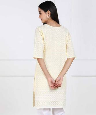 Beige Chikankari Embroidered poly-Cotton Staright Kurti 2