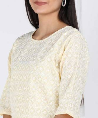 Beige Chikankari Embroidered poly-Cotton Staright Kurti 4