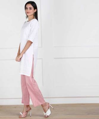 White Chikankari Embroidered poly-Cotton Staright Kurti 3