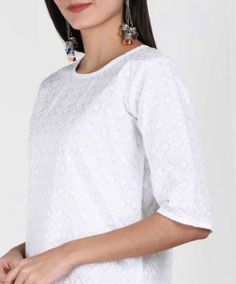 White Chikankari Embroidered poly-Cotton Staright Kurti 4