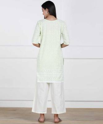 Light Green Chikankari Embroidered poly-Cotton Staright Kurti 2