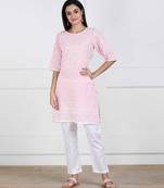 Pink Chikankari Embroidered poly-Cotton Staright Kurti