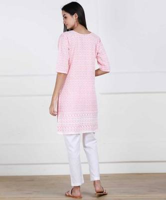 Pink Chikankari Embroidered poly-Cotton Staright Kurti 2