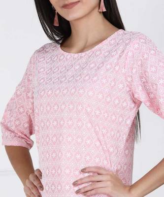 Pink Chikankari Embroidered poly-Cotton Staright Kurti 4