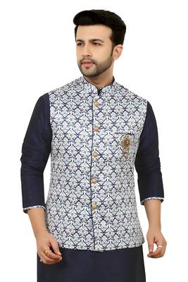 Blue printed art silk kurta-pajama 2