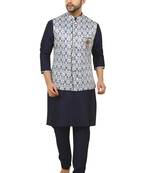 Blue printed art silk kurta-pajama