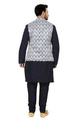 Blue printed art silk kurta-pajama 3