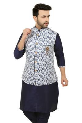 Blue printed art silk kurta-pajama 4