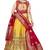 Yellow And Red Jecard Lengha Anarkali With Blouse