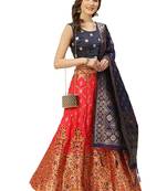 Blue Red Jecard Lengha Anrakali With Blouse