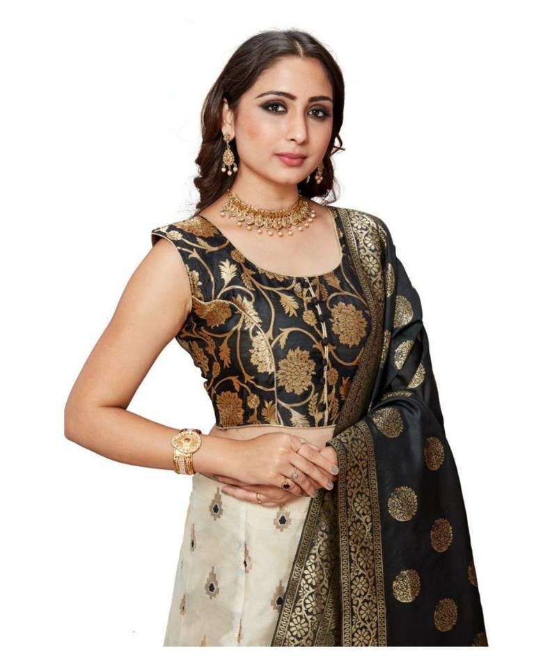 Black White Jecard Lengha Anrakali With Blouse