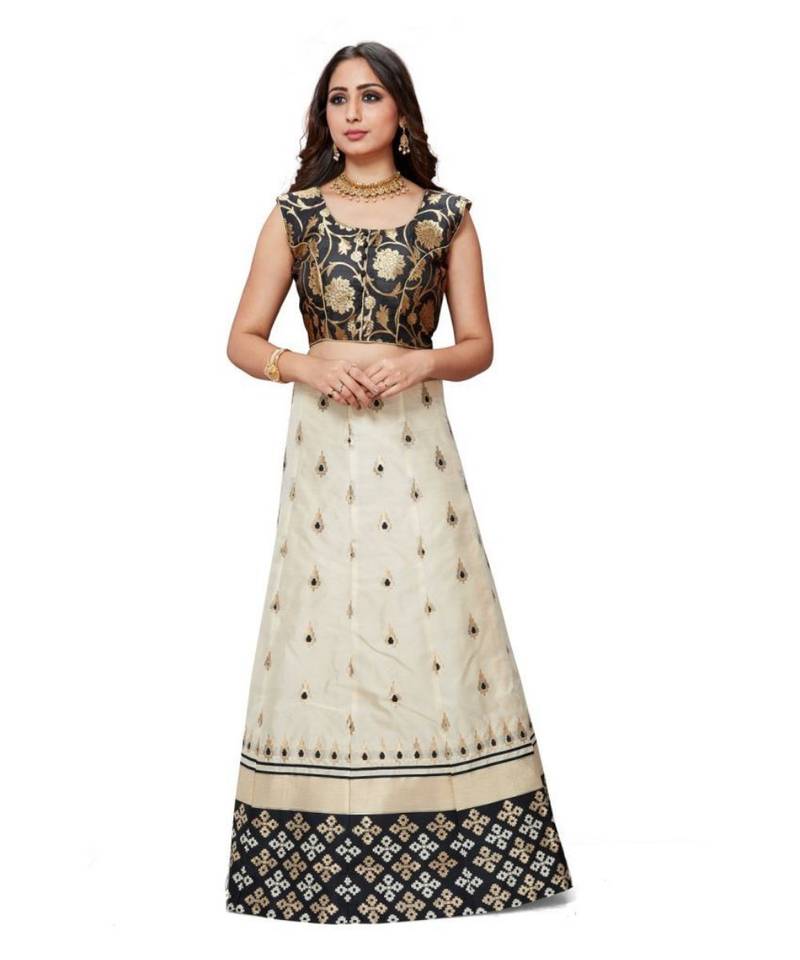 Black White Jecard Lengha Anrakali With Blouse